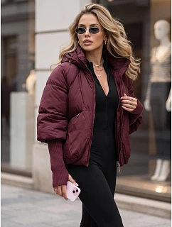 Kurtka damska zimowa pikowana z kapturem bordowa model 22350631 - FashionStreet