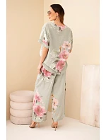 Dámský bavlněný komplet s krátkým rukávem a širokými nohavicemi khaki