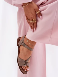 model 21694309 Kožené Dámské Sandály Tmavě Béžové - Zazoo