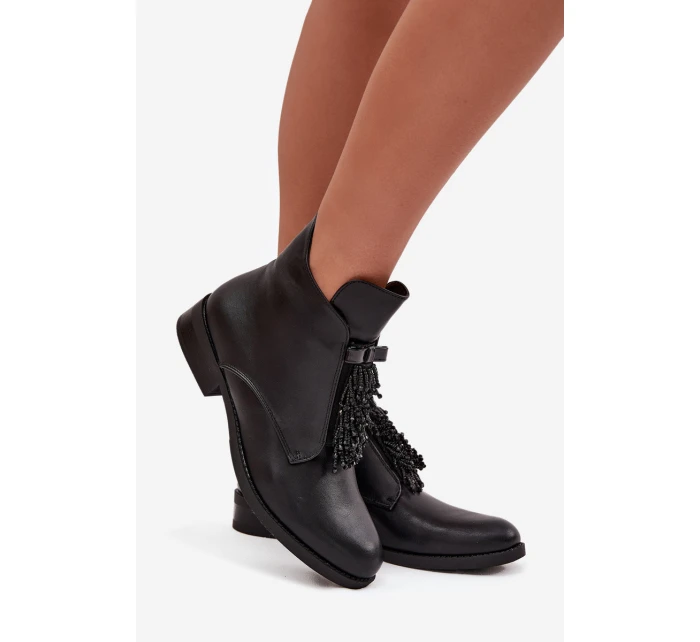 Zateplené dámské kotníkové boty na ploché  Černé model 21713611 - S.Barski