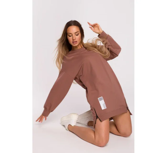 M676 Svetr tunika se zipy - čokoládová M676 Svetr tunika se zipy - čokoládová