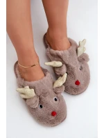 Vánoční bačkory s motivem soba Futrzane tmavě béžové Asielle Vánoční bačkory s motivem soba Futrzane tmavě béžové Asielle