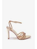 Dámské sandály na jehlovém podpatku se třpytivými krystalky - zlaté Rosavie