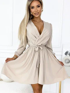 339-4 BINDY Dámské šaty s výstřihem a páskem - BEACH