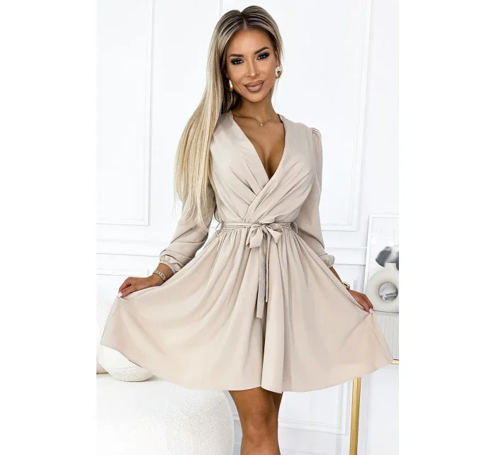 339-4 BINDY Dámské šaty s výstřihem a páskem - BEACH 339-4 BINDY Dámské šaty s výstřihem a páskem - BEACH