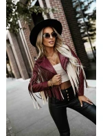 model 21337606 Krátká bunda s třásněmi z měkké ekokůže vínová - numoco basic model 21337606 Krátká bunda s třásněmi z měkké ekokůže vínová - numoco basic