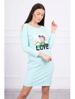 Šaty s potiskem Love v mátové barvě