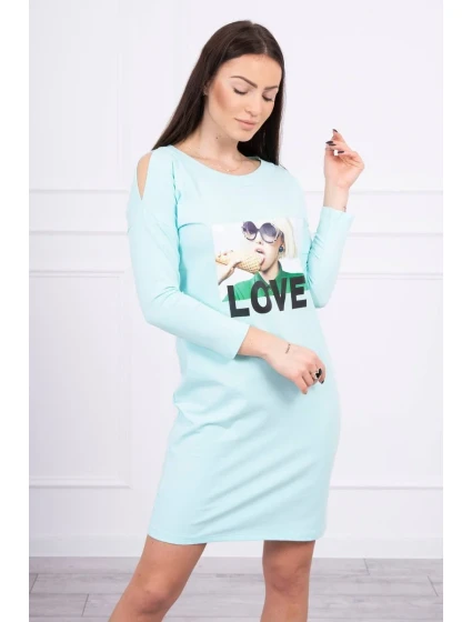 Šaty s potiskem Love v mátové barvě Šaty s potiskem Love v mátové barvě
