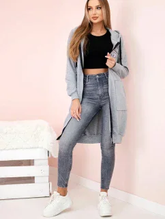 Dámská delší mikina s kapucí a zipem šedý