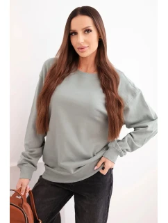 Dámská mikina z bavlny basic s kulatým výstřihem tmavě mátová
