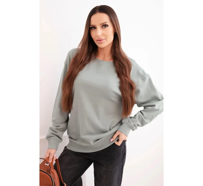 Dámská mikina z bavlny basic s kulatým výstřihem tmavě mátová