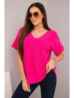 Dámský svetr s krátkým rukávem a výstřihem do V fuchsie Dámský svetr s krátkým rukávem a výstřihem do V fuchsie