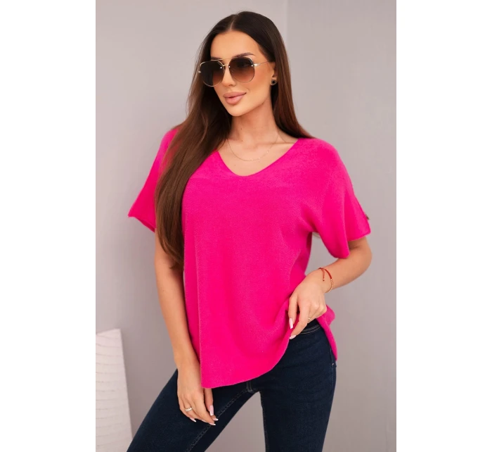 Dámský svetr s krátkým rukávem a výstřihem do V fuchsie Dámský svetr s krátkým rukávem a výstřihem do V fuchsie