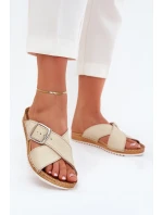 Dámské Kožené Sandály S Přezkou Béžové model 21703161 - Inblu