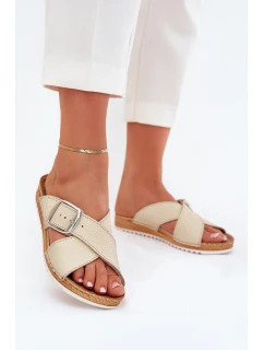 Dámské Kožené Sandály S Přezkou Béžové model 21703161 - Inblu