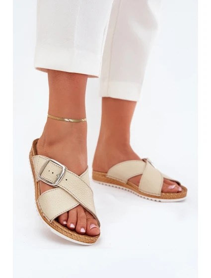 Dámské Kožené Sandály S Přezkou Béžové model 21703161 - Inblu