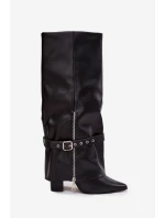 Dámské kozačky na klínku s ozdobným páskem eko kůže černé model 21708879 - Boto Dámské kozačky na klínku s ozdobným páskem eko kůže černé model 21708879 - Boto