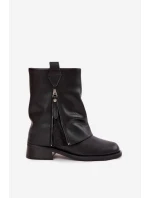 Kožené dámské kotníkové boty s límcem na  Černé model 21728429 - Maciejka