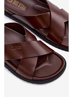 Kožené Pánské Pantofle Big Star model 22064040 Tmavě hnědé - Big Star Shoes Kožené Pánské Pantofle Big Star model 22064040 Tmavě hnědé - Big Star Shoes