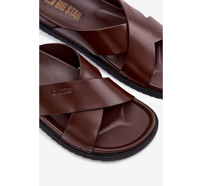 Kožené Pánské Pantofle Big Star model 22064040 Tmavě hnědé - Big Star Shoes Kožené Pánské Pantofle Big Star model 22064040 Tmavě hnědé - Big Star Shoes