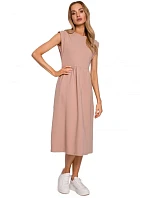 M581 Šaty bez rukávů s vysokým pasem - mocca