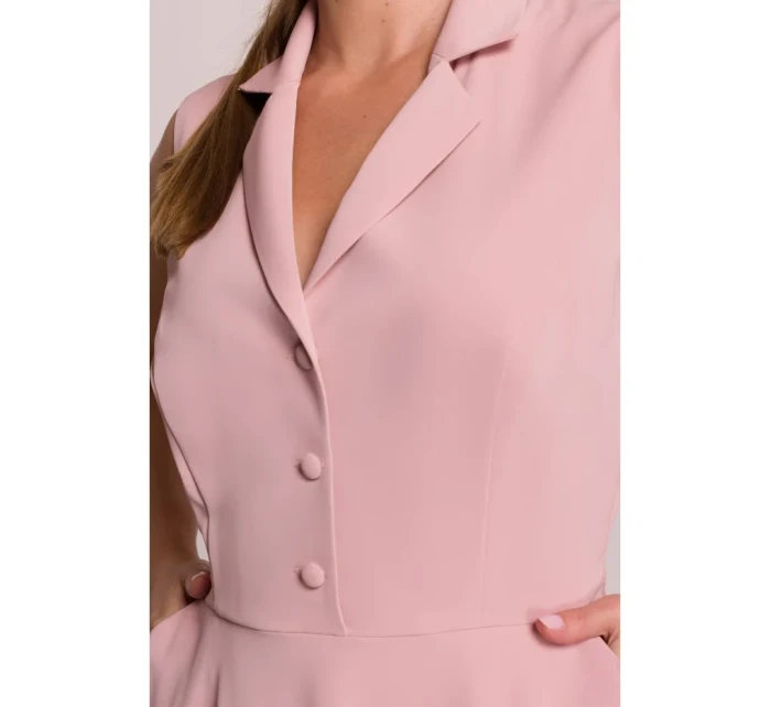 S409 Košilové šaty ve fitted střihu - pudrové