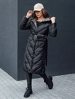 Dámský prošívaný kabát s kapucí TY4513 černý - FashionStreet