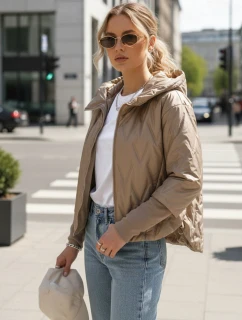 Dámská přechodná prošívaná bunda s kapucí FashionStreet camel TY5561