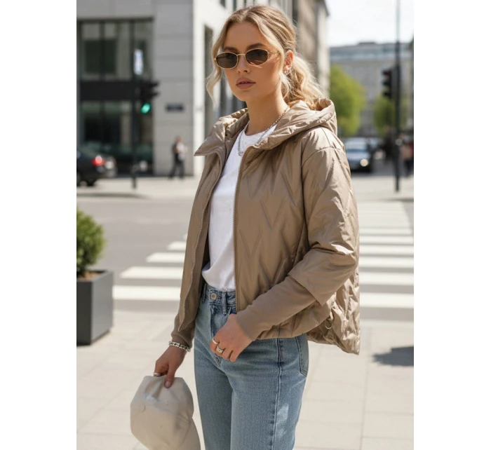 Dámská přechodná prošívaná bunda s kapucí FashionStreet camel TY5561