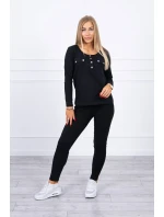 Sada s knoflíkovým výstřihem černé barvy