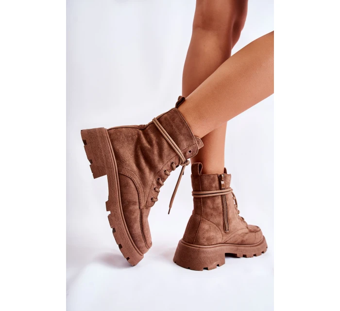 Dámské semišové kozačky zavazované hnědé model 21593381 - Boto Dámské semišové kozačky zavazované hnědé model 21593381 - Boto