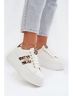 Dámské tenisky na platformě s přezkou Bílá leopardí vzor model 21918943 - Boto
