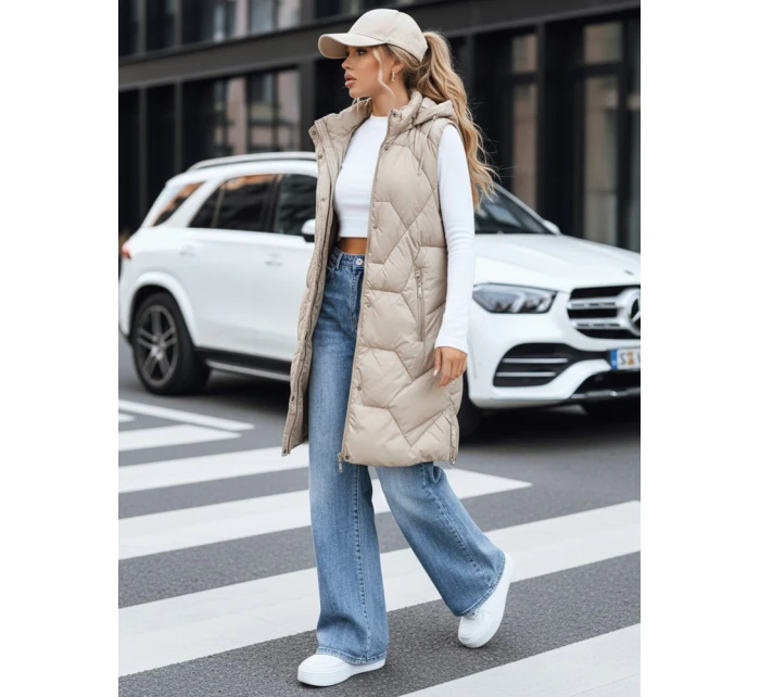 Dámská dlouhá prošívaná béžová vesta FashionStreet TY5265