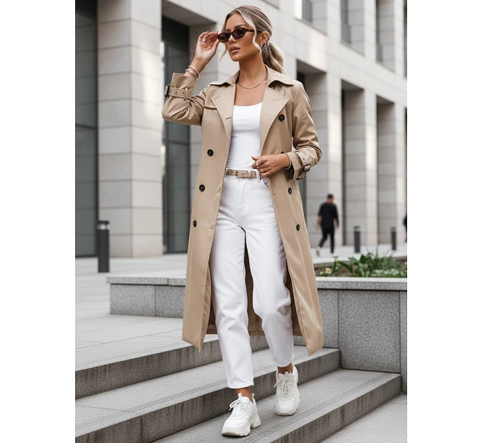 Dámský dvouřadový trenčkot s kapucí FashionStreet camel TY5656