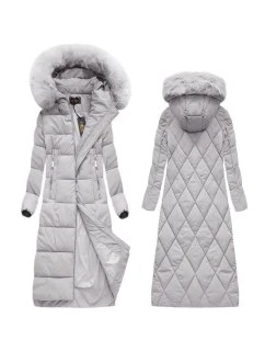 Šedá dlouhá dámská zimní bunda s kapucí model 21241698 - Libland