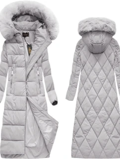 Šedá dlouhá dámská zimní bunda s kapucí model 21241698 - Libland