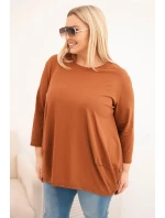 Dámská blůza Plus Size z bavlny s ozdobnými knoflíky a ohrnovacími rukávy camelová Dámská blůza Plus Size z bavlny s ozdobnými knoflíky a ohrnovacími rukávy camelová