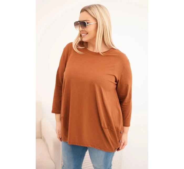 Dámská blůza Plus Size z bavlny s ozdobnými knoflíky a ohrnovacími rukávy camelová Dámská blůza Plus Size z bavlny s ozdobnými knoflíky a ohrnovacími rukávy camelová