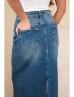 Džínová midi sukně M.Sara s vysokým pasem modrá
