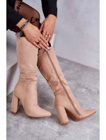 Klasické semišové boty na podpatku Tmavě béžová Tressa