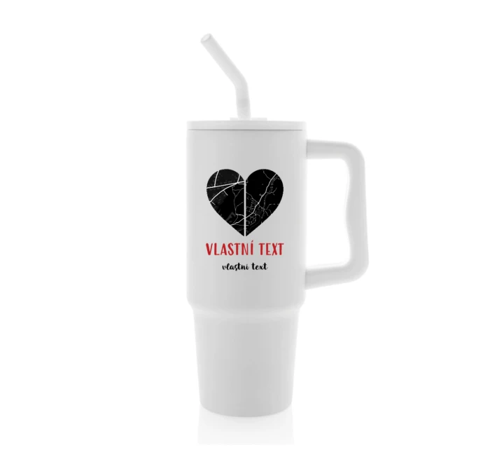 Personalizovaná termoska s barevným víčkem - dvě mapy jako srdce