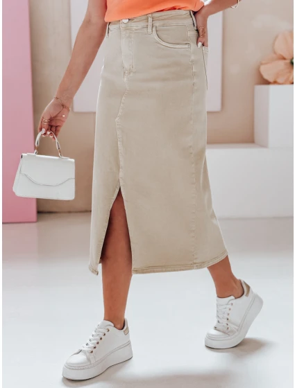 TELL ME MAXI béžová džínová maxi sukně FashionStreet CY0480