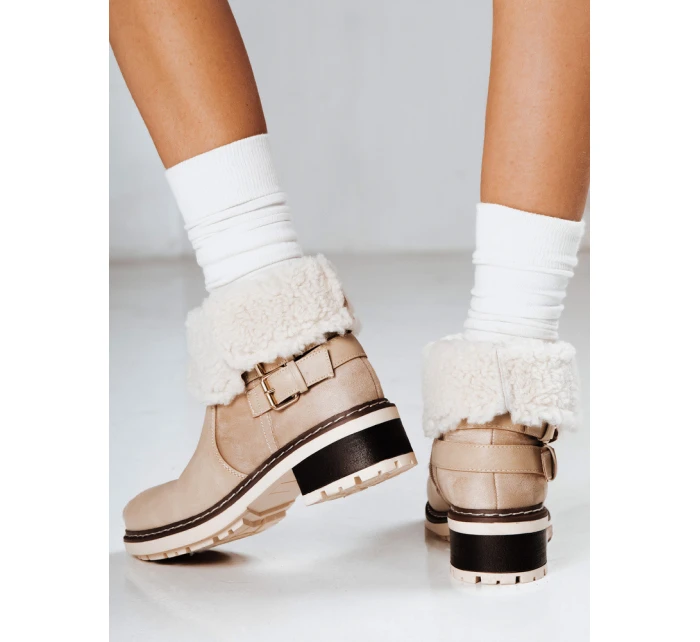 Dámské kozačky s ovčí kůží béžové FashionStreet ZY1249