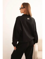 Dámský bavlněný komplet se širokými nohavicemi a model 21310102 mikinou černý - K-Fashion