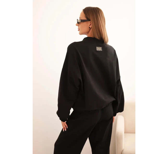 Dámský bavlněný komplet se širokými nohavicemi a model 21310102 mikinou černý - K-Fashion