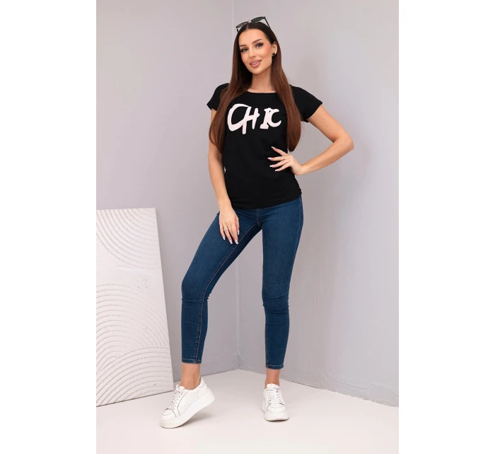 Dámská bavlněná halenka s potiskem CHIC černá