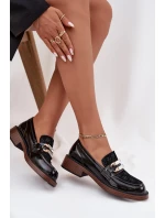 Kožené lakované dámské mokasiny s odlišným detailem D&A MR52-173 Černé