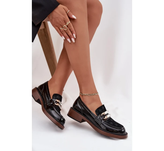 Kožené lakované dámské mokasiny s odlišným detailem D&A MR52-173 Černé