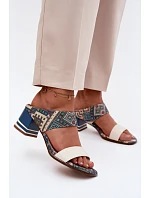 Kožené vzorované dámské sandály na podpatku Maciejka K7522-04 Béžovo-modré