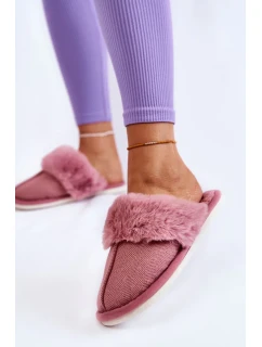 Dámské zateplené pantofle s kožíškem Tmavě růžové Franco